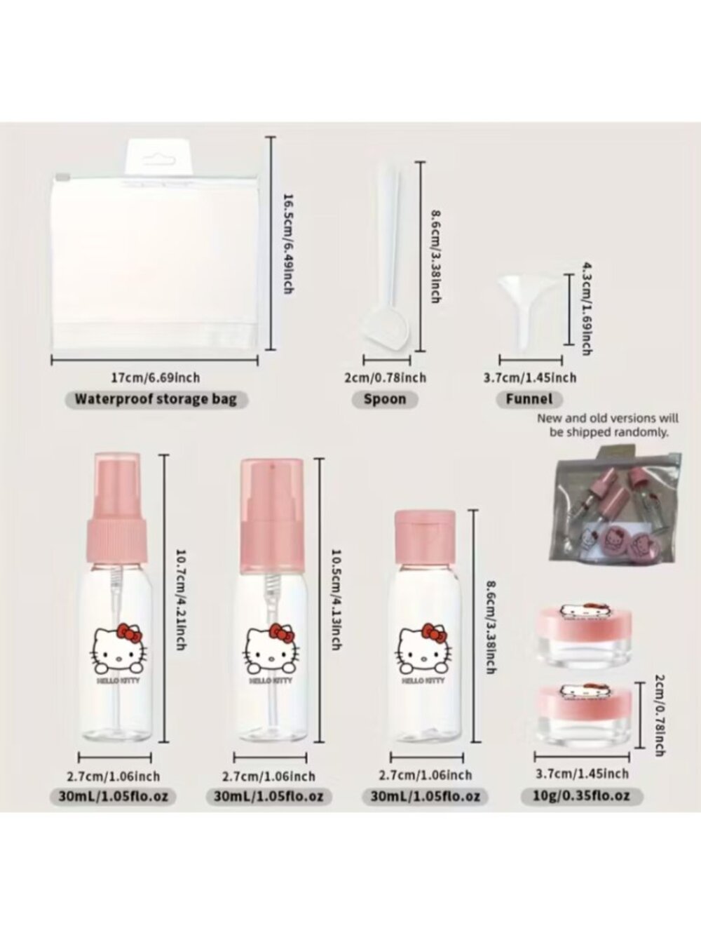 Hello Kitty Pink Travel Bottle Set (5-Piece) | TSA-Approved Refillable Toiletry - Picture 2 of 2